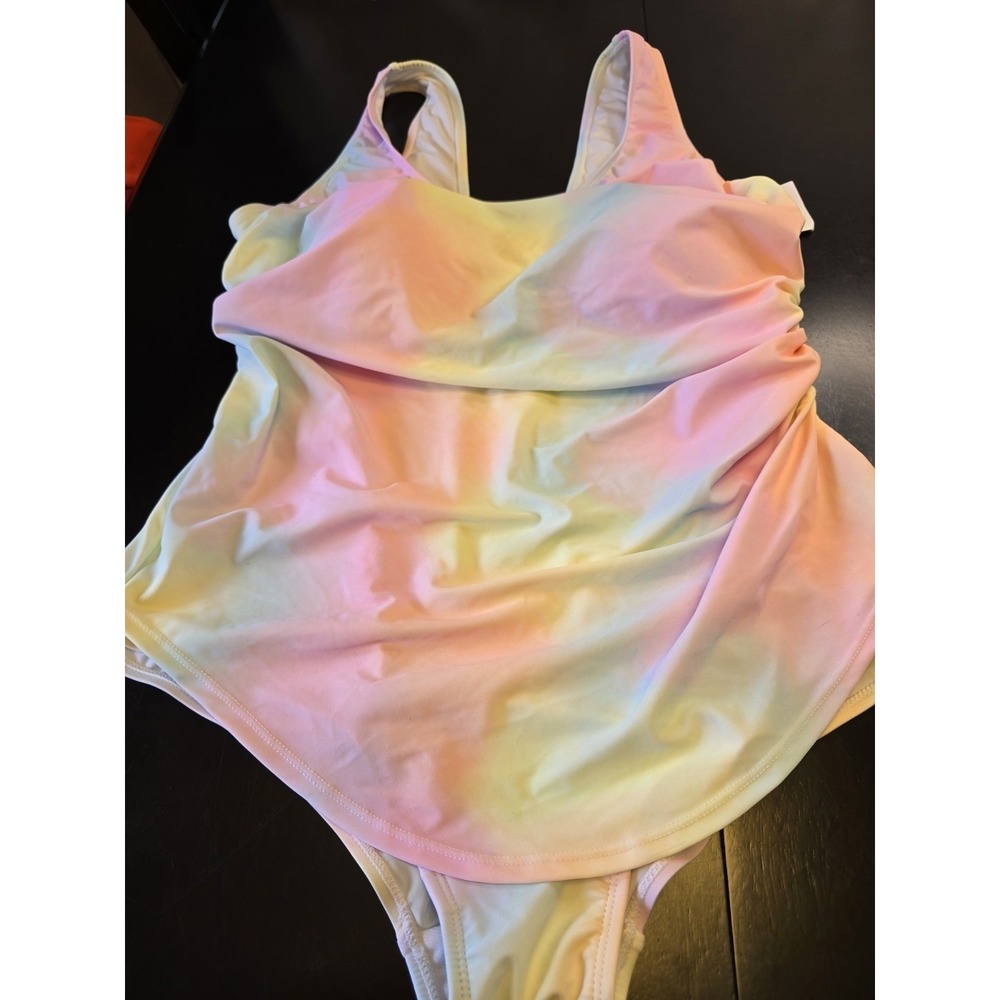 NWT Meet Curve 2XL One Piece Swimsuit Pastel Tie Dye Ruched Tummy Control